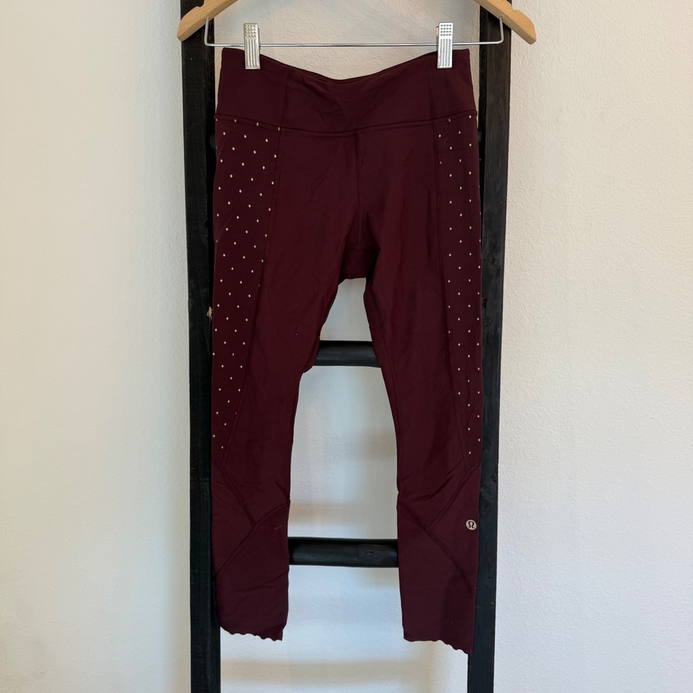 Lululemon Speed Tight‎ Leggings Burgundy Reflective Scalloped Hem Size 4 - Picture 2 of 7